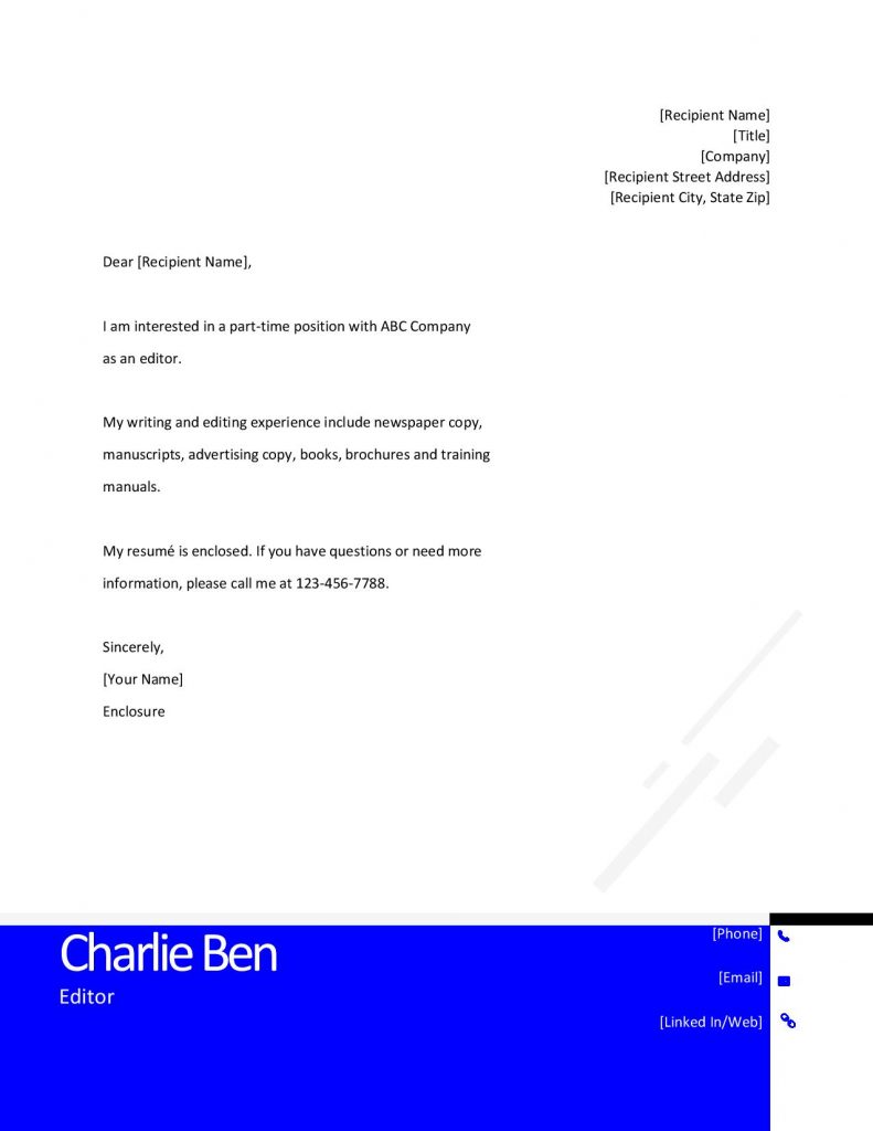 Cover Letter Template for Editor