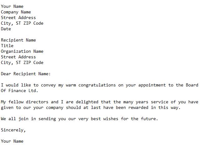 formal letter of congratulation on a promotion