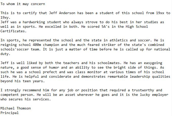 application letter for school testimonial