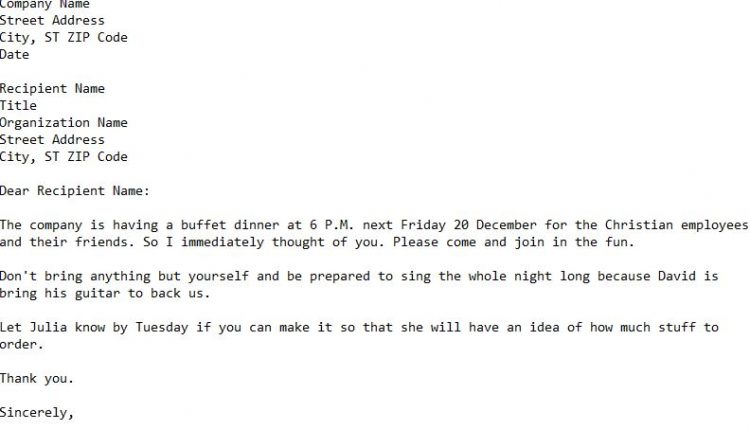 Social Letter Of Informal Invitation : Social Letter | 101 Business Letter