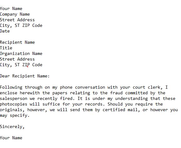 letter for informing court about legal action