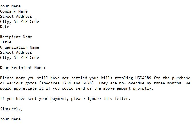 letter of notifying recipient of overdue bills