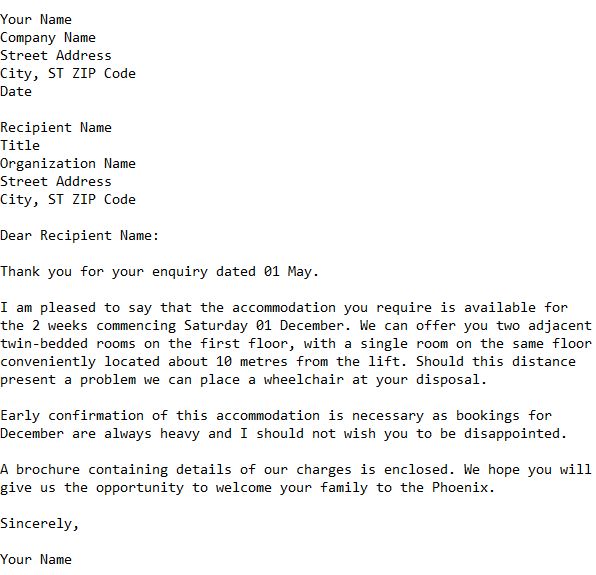 sample reply email for hotel reservation