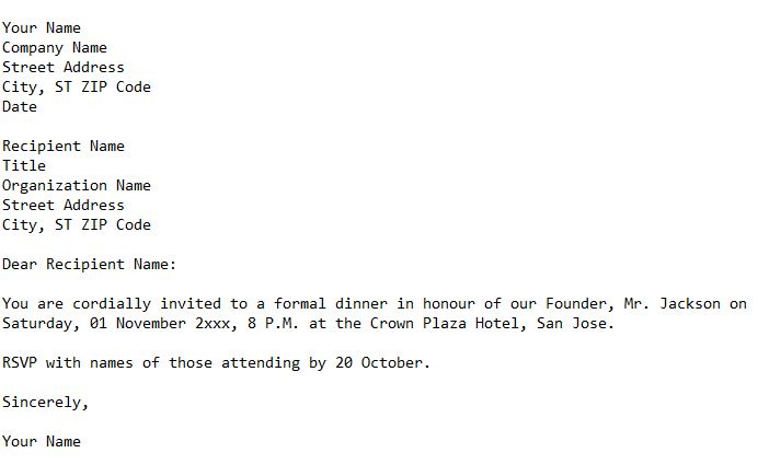 social letter of formal invitation