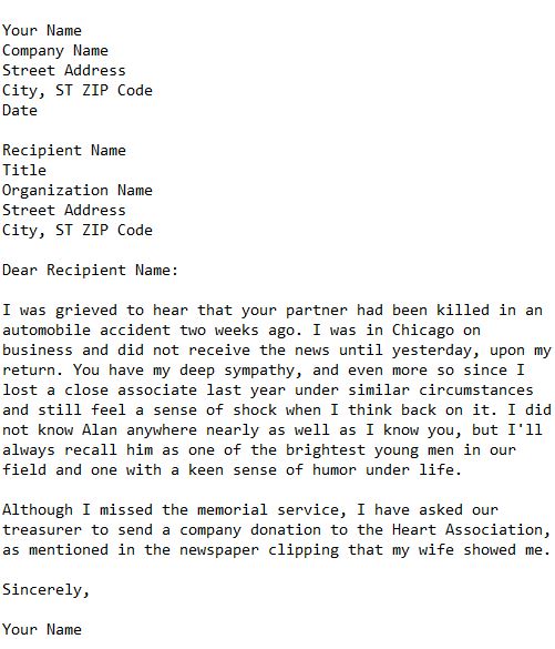sample of condolence letter to employee