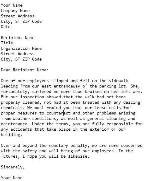 complaint letter about dangerous sidewalk