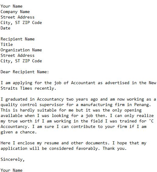 job application letter for accountant