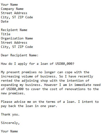 letter about loan enquiry