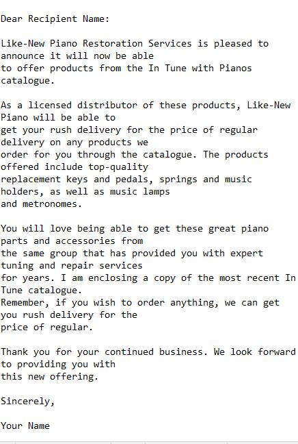letter announcing new products with rush delivery for the price of regular
