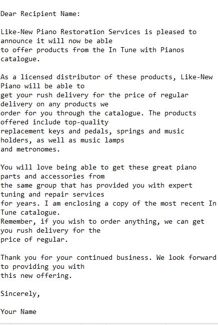 Letter Announcing New Products With Rush Delivery For The Price Of Regular