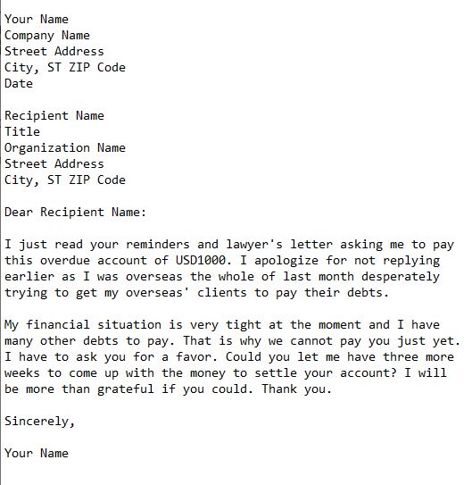 letter asking for more time to settle an account