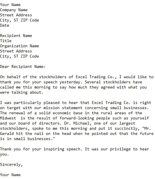 letter complimenting a speaker