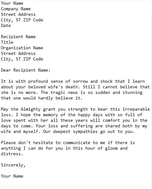 letter of condolence to a buyer on the death of his wife
