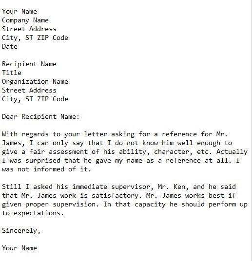 letter of qualified reference