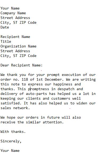 letter of thanks for prompt execution of an order