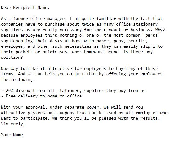letter offering local business employee discounts