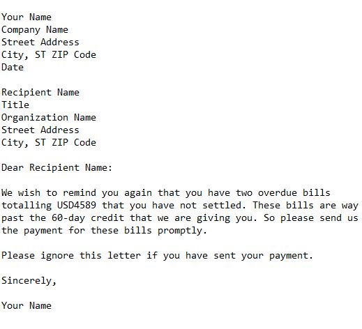 letter reminding recipient of overdue bills