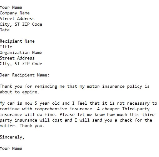 letter request for changing a car insurance policy