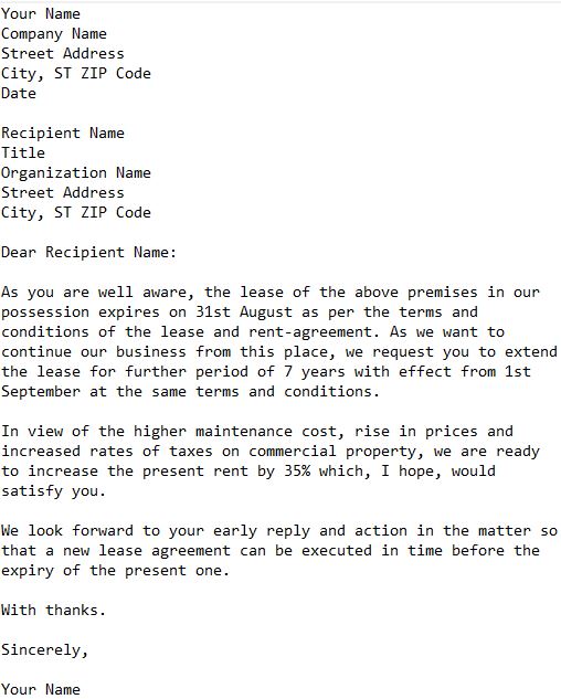 Letter Requesting Renewal Of Lease 101 Business Letter