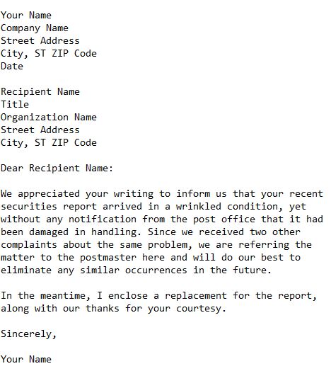 letter respond to stockholders complaint letter