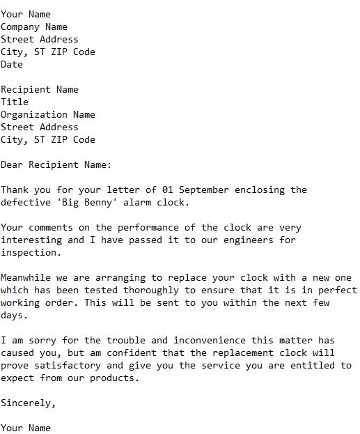 manufacturer reply to customer complaint letter