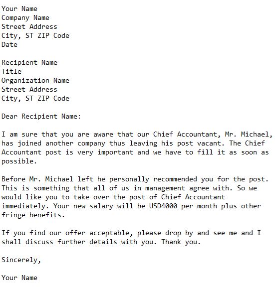 offering promotion letter
