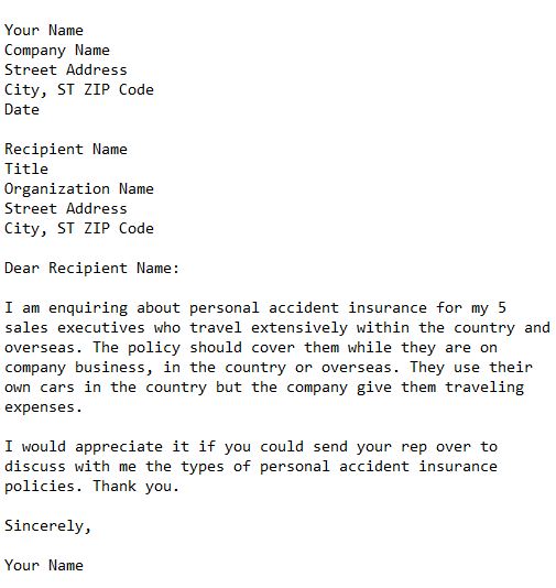 request letter for personal accident insurance