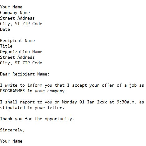 accepting job offer email