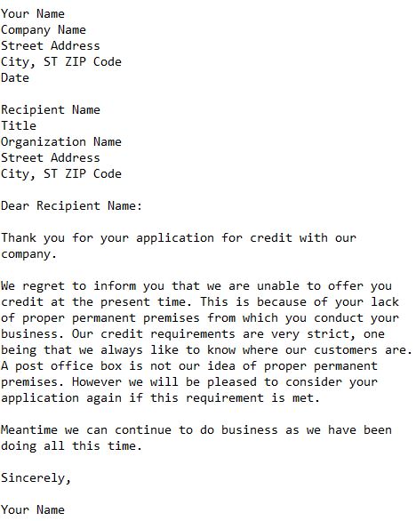 credit refusal letter