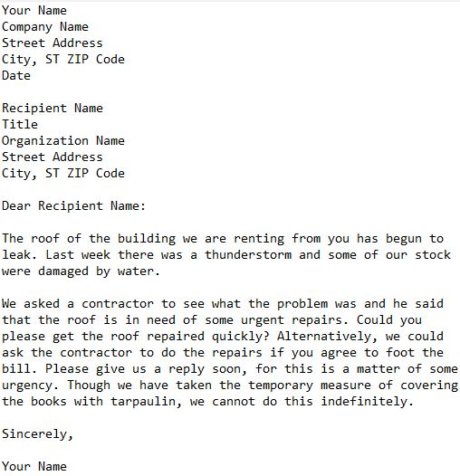 letter asking landlord to make repairs