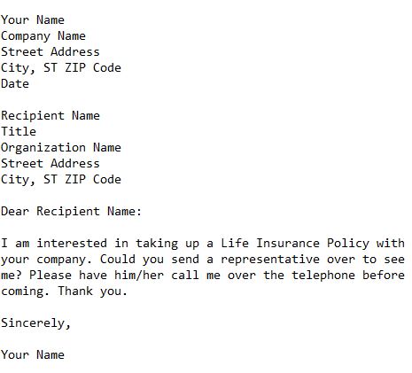 letter of inquiry about life insurance