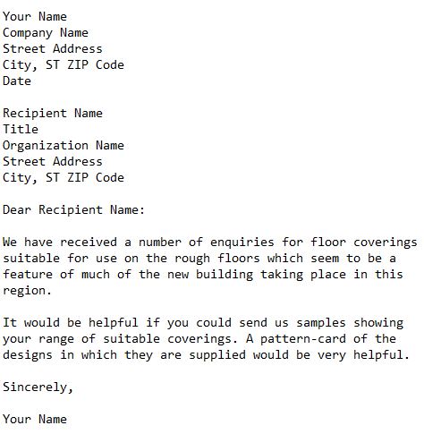 letter of requests for samples for floor coverings