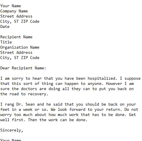 letter of sympathy to an employee ill in hospital