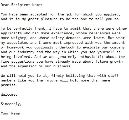 letter offering employment