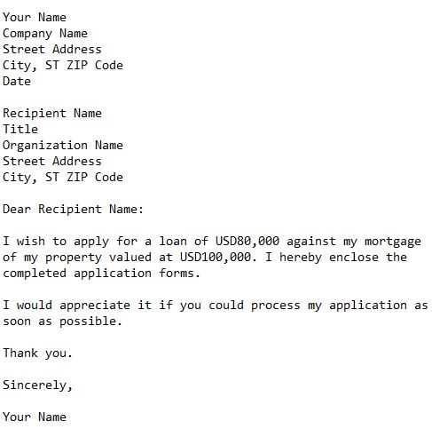 loan application letter format