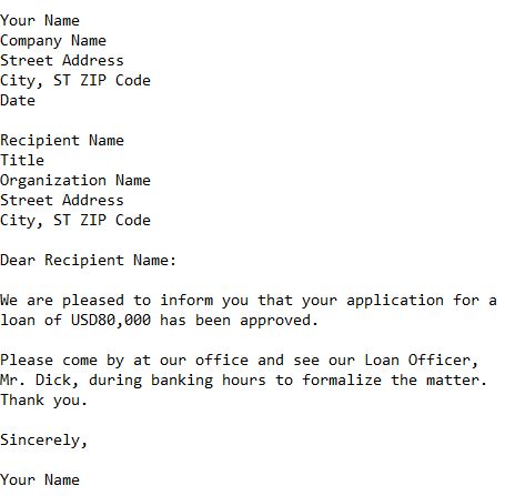 loan approval letter
