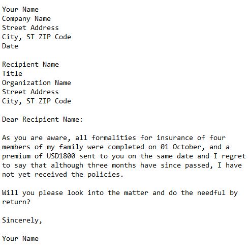 sample letter requesting copy of insurance policy
