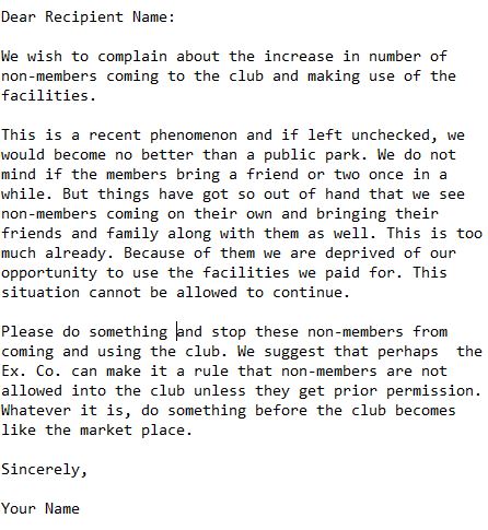 complaint letter about presence of non members