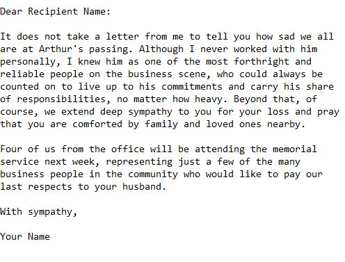 condolence letter to a colleague who lost her husband