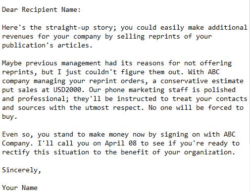 example sales letter to respond to a sales rejection