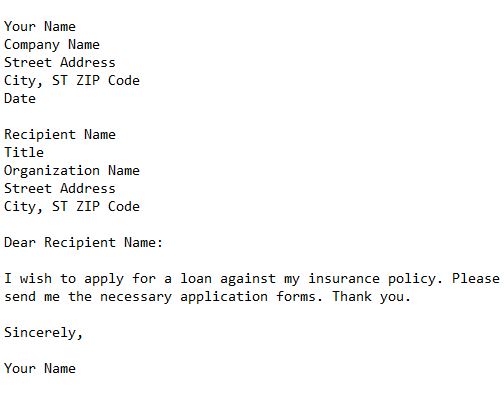 letter applying for loan against insurance policy