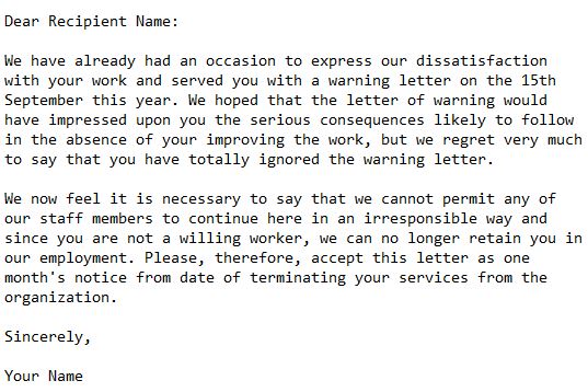 letter dismissing a clerk