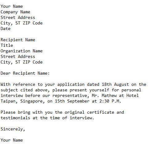 letter inviting candidate for interview