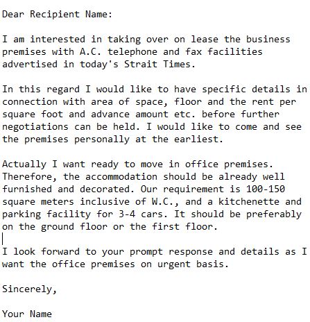 letter responding to a business premises ad