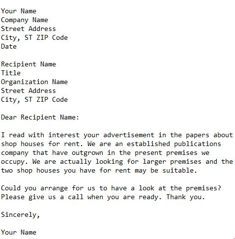 letter responding to a house rental ad
