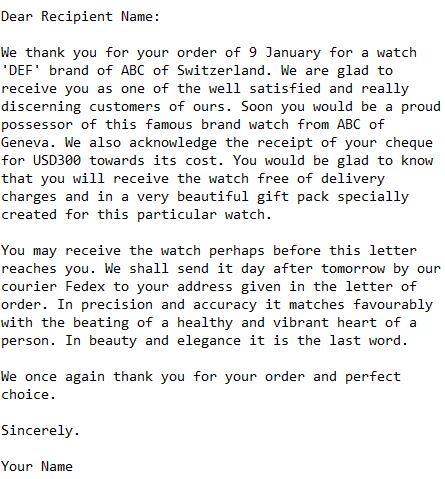 sample letter reply to purchase order to customer