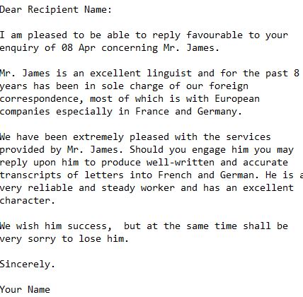 favourable referral letter
