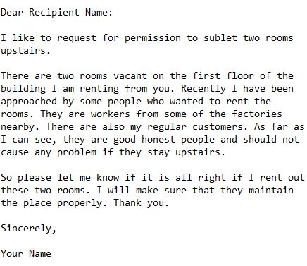letter asking for permission from landlord to sublet
