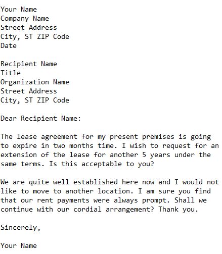 letter from tenant asking for extension of lease