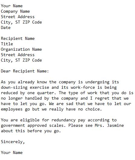 letter making an employee redundant